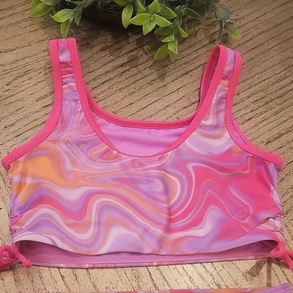 Pink Swirl Kids Bikini Swim Set Size 10 - Picture 2 of 7